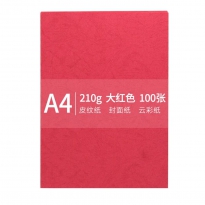 传美 A4云彩纸 封页纸 皮纹纸210g硬卡纸（大红色）100张/包